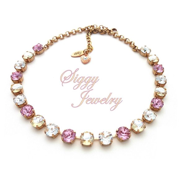 Swarovski Crystal Necklace in Light Rose, Crystal Golden shadow and Clear - Picture 2 of 8